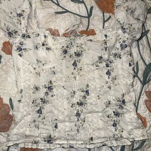 Reformation White Eyelet Camisole with Blue Floral Print